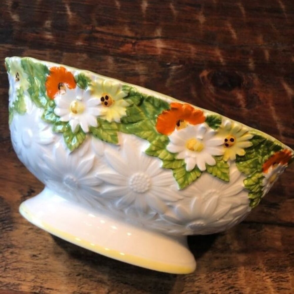 Vintage Lefton Oval Daisy Bowl Orange/Yellow/White